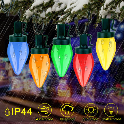 C7 Christmas Lights 50 LED Battery Operated 24Ft C7 Christmas Lights C7 Christmas String Lights Remote Timer 8 Lighting Modes for Indoor Outdoor Room Garden Yard Roof Tree Party Christmas Decor