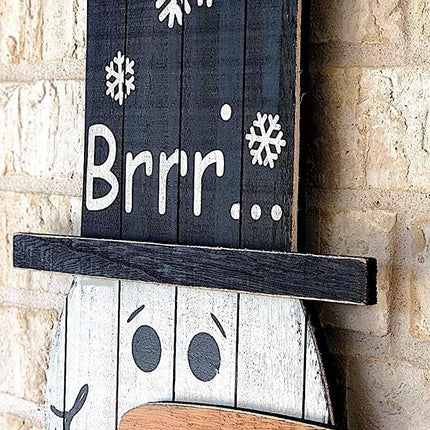 Snowman Sign Christmas Holiday Decoration Door Wall Indoor Outdoor Wooden Hanging (Snowman Brrrr)