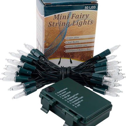 Blissun Christmas Lights, 50-Count Green Wire Light Set, Battery Operated Christmas Mini String Light with 8 Modes, 16 ft Fairy Lights for Christmas Tree Garden Wreath Decorations (1 Pack, Warm White)
