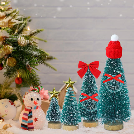 Mini Christmas Trees Tabletop Decorations, 79Pcs Artificial Christmas Tree Bottle Brush Trees Set with Star Tree Toppers Mini Christmas Wreath Merry Christmas Sign DIY Accessories Ornaments