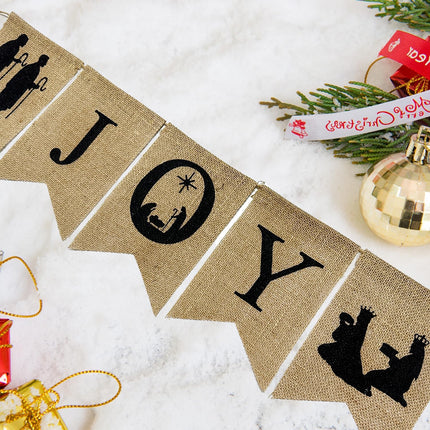 Doumeny Christmas Burlap Banner Nativity Joy Burlap Banner Nativity Scenes Bunting Banner Xmas Holiday Banner Garland Rustic Merry Christmas Hanging Banner for Year Party Home Mantel Fireplace