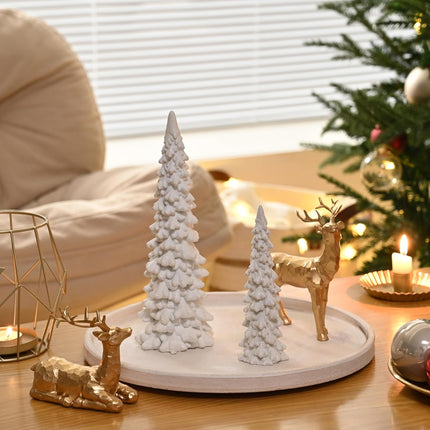 Resin White Christmas Tree Figurines, 2Pcs Small Christmas Tree for Tabletop, Decorative Christmas Tree Set with Glitter, Mini Xmas Trees for Mantle Indoor Decor, DIY Winter Village