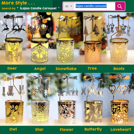 iLajao Candle Carousel Rotary Candle Holder Christmas Carousel Spinning Candleholder Metal Tealight Christmas Decoration Tables Centerpieces Valentine Easter s (Moravian Star)