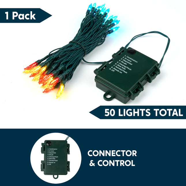 Joiedomi LED Christmas Lights Outdoor,16.3FT Battery Operated Christmas Light with 8 Modes,50 Multicolor Xmas Tree Lights Indoor,Multifunction Green Wire String Lights for Christmas Decor Party