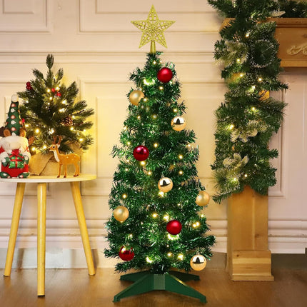 TURNMEON Remote Control 8 Modes 3 Ft Christmas Tree with Lights Timer 15 DIY Ball Ornament 50 Warm Light Battery Operated Artificial Pencil Small Tinsel Xmas Tree Holiday Decorations Home Indoor Table