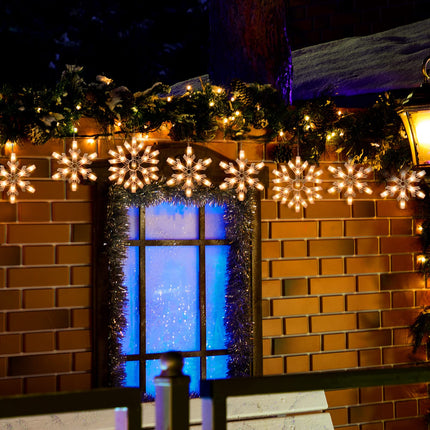 Snowflake Christmas String Lights with 6 Drops - 9ft 100 Mini Bulb Icicle Lights with Hooks, Plug-in Connectable Hanging Lights for Christmas Home Indoor Outdoor Party Wedding Holiday Décor (1 Pack)