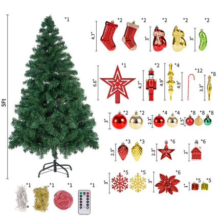 6ft Artificial Christmas Tree with Pcs Christmas Tree Decorations Ornaments Set, Fake Christmas Tree Prelit with Lights (8 Modes) and Full Set of Christmas Tree Ornamet