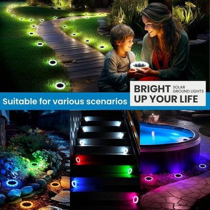 Solpex Solar Lights Outdoor Waterproof, Multicolor Solar Ground Lights, 12 Led 2 Lighting Modes, Solar Powered Landscape Lighting