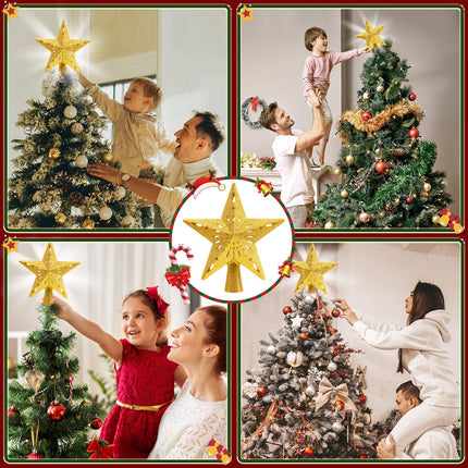 Christmas Tree Topper Lighted with 8 Projection Modes, Christmas Tree Star Topper Built-in LED Rotating Projector Lights, 3D Hollow Lighted Tree Topper Glitter Christmas Tree Decorations (Gold)