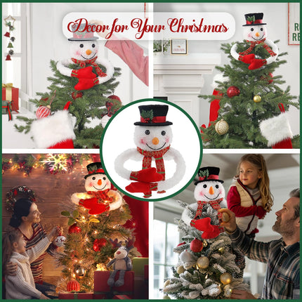 Christmas Snowman Tree Topper Projector, Lighted 3D Snowman Hat with Rotating LED Snowflake Projection, Unique Holiday Tree Decoration for Christmas Party, Home Festive Décor
