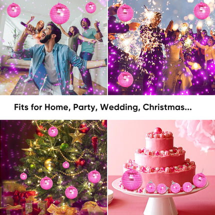 Pink Mini Disco Ball Decor: 60 Pack Hanging Mirror Ball Ornaments 1.2 Inch Disco Balls Decorations Bulk for Party Christmas Tree Cake Room Birthday
