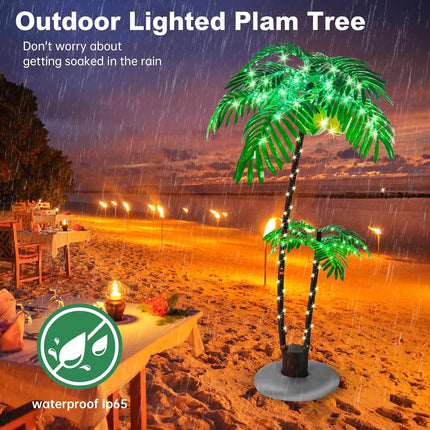 6FT Lighted Fake Palm Tree with 2 Trunks Artificial Palm Tree with LED Lights, for Home Decoration, Parties, Christmas, Nativity Scenes, and Outdoor Patios (6FT-2 Trunks)