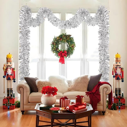 Christmas Garland, 32.8Ft Silver Christmas Tinsel Garland, Christmas Tree Garland Decorations for Home Party Birthday Holiday Indoor Outdoor Supplies