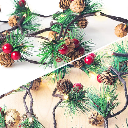 Hongyitime 7.8 FT PineCones String Lights, christmas pine cone light string, 20 LED Red Berry Pine Cone Garland Lights, led Garland String Lights, Christmas Decorations for Home, Garland for Fireplace