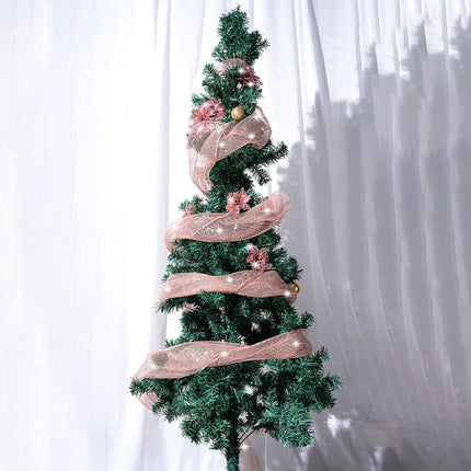 Yeshone 20 Pcs Christmas Glitter Poinsettia Faux Flowers with 30 ft Christmas Mesh Ribbon Rolls Christmas Tree Ornament Christmas Flowers Xmas Tree Wreaths Decor for Christmas Wedding(Rose Gold)