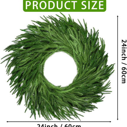 24 Inch Real Touch Norfolk Pine Wreath for Front Door, Green Wreaths Artificial Christmas Wreath for Wall Window Xmas Decoration