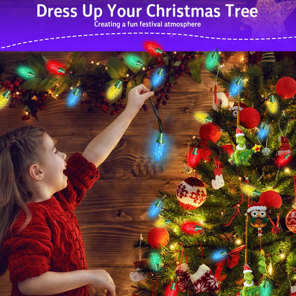ITICdecor Solar String Christmas Lights C7 31ft 50 LED Colourful Strawberry Hanging Lights Outdoor Waterproof Green Wire Fairy Light Decoration for Garden Patio Yard Camping Party s for Dad Mom