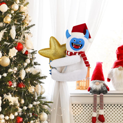 Christmas Tree Topper Snow Monster Decorations, Handmade Xmas Tree Ornaments Home Decor Hugger Decor Winter Holiday Festive Fits for Large 7-8ft Tree Fabric