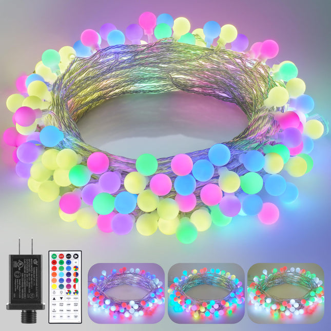 33FT Color Changing String Lights, Connectable Globe String Lights Plug in with Remote, 60 LEDs 128 Modes Christmas Lights Outdoor Waterproof for Patio Tent Camping Bedroom Classroom Party Xmas Decor