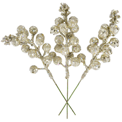 Lvydec 16pcs Christmas Glitter Berries Stems, 7.8" Artificial Christmas Picks for Christmas Tree Ornaments, DIY Xmas Wreath, Crafts, Holiday and Home Decor (Champagne)