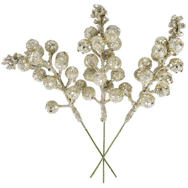 Lvydec 16pcs Christmas Glitter Berries Stems, 7.8" Artificial Christmas Picks for Christmas Tree Ornaments, DIY Xmas Wreath, Crafts, Holiday and Home Decor (Champagne)