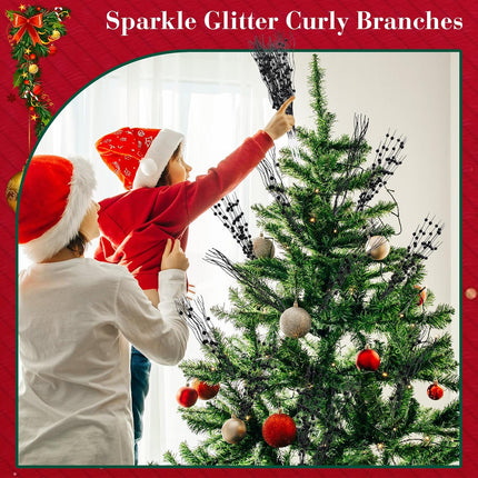 Libima 36 Pcs Christmas Tree Picks Artificial Glitter Berry Stem Ornaments 15.7 Inch Bead Sticks Pick Decorations Glittery Twigs for Xmas Tree Topper Wreath Vase Filler Home Decor (Black)
