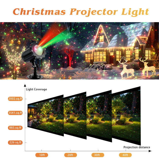 Laser Christmas Projector Lights Outdoor, Moving Dynamic Landscape Laser Lights with Red & Green Twinkle Stars Light Show, Waterproof Holiday Projector Decor for House/Garden/Party, with RF Control