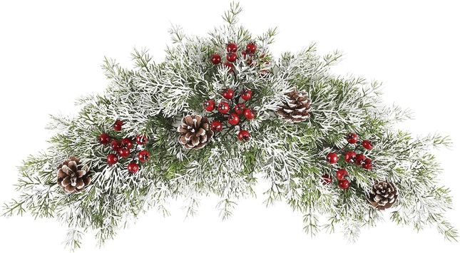 HiiARug 26 inch Christmas Decorative Swag Artificial Christmas Mailbox Swag Pine Branch Red Berry Front Door Winter Decor for Xmas Holiday Outdoor Porch Door Patio Decor
