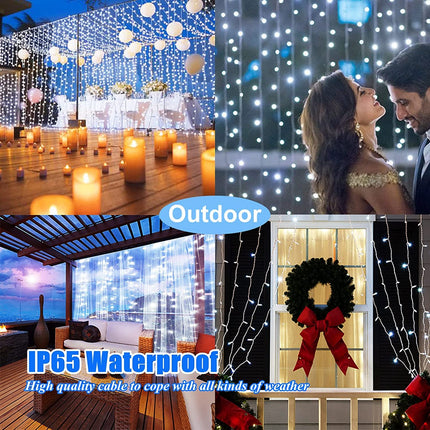 d Solar Curtain Lights Remote Control, Outdoor Garden Lights 300 LED 8 Modes Waterproof Solar Waterfall Fairy String Lights Decoration for Christmas Patio Garden Party Wedding (Cool White)