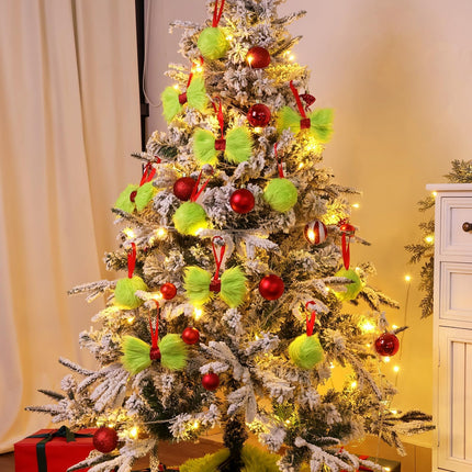 Christmas Decorations Indoor: 12pcs Green Plush Faux Fur Christmas Tree Ornaments, Fluffy Grinchmas Hanging Bows Xmas Ball Ornaments for Tree Garland Fireplace, Home School Office Décor