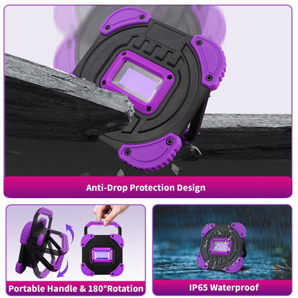 Rechargeable Black Light, Cordless 395nm Battery Powered Blacklights for Glow Party, IP65 Waterproof, Body Painting, Fishing, Halloween, Neon Glow Party, Christmas, s, 2 Pack