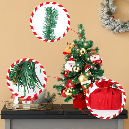 Mini Christmas Tree Set of 2, Tabletop Artificial Christmas Tree with Lights, Felt Ornaments, Ornament Balls, Desk Small Xmas Tree for Christmas Decorations, Including 4xAA Batteries