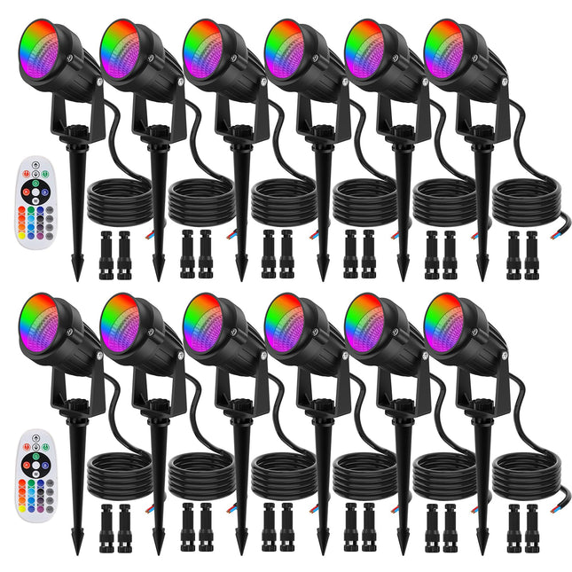Christmas Spotlight Outdoor - RGB Low Voltage Landscape Lights 12W Color Changing LED Landscape Lighting with Remote Waterproof 12V Spot Lights Colored Uplight Multicolor Uplighting (12Pack)