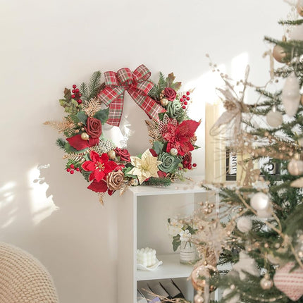 Christmas Flowers Artificial,Red Poinsettias Artificial Christmas Flowers and Greenery Deluxe Combo Set for DIY Tree Ornaments Xmas Wreath Floral Arrangements Centerpieces