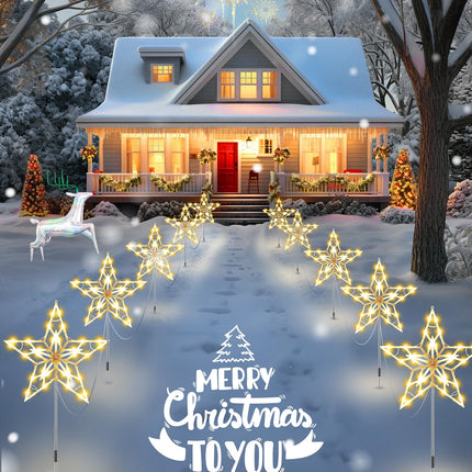 Brightown Star Christmas Pathway Lights Outdoor, 10 Large Star Christmas Sidewalk Lights, Christmas Decorations Outside Yard Lawn Path Walkway Driveway Marker Stake, Warm White