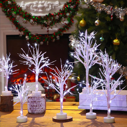 7 Pcs LED Christmas Trees White Birch for Table Decor Artificial Christmas Village with String Light Christmas Decorations for Fall Home, Bedroom, Office, Living Room, Wedding Decor