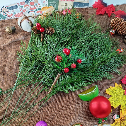 TIHOOD 42PCS 14 Inches Artificial Pine Branches, Christmas Faux Cedar Stems, Artificial Faux Cedar Branches, Fake Christmas Greenery Pine Picks for Wreath Craft DIY Home Kitchen Decorations