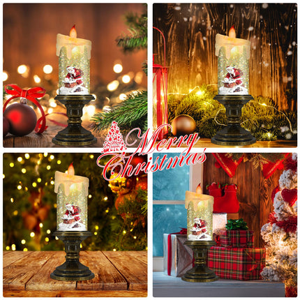 Christmas Flameless Candles, Flickering LED Candles with Timer, Snow Globe Candle Lights for Christmas Decorations