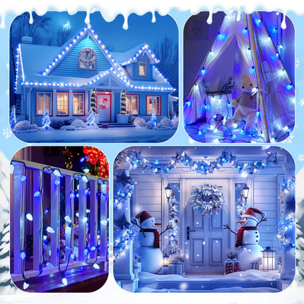 C9 LED Christmas String Lights - 82ft 100 LED Outdoor String Lights with Timer and 8 Lighting Modes, Plug in Extendable Roofline Lights String for Outside Yard Porch Christmas Holiday Decoration