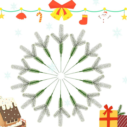 120 Pcs Artificial Pine Needles Branches Snowy Pine Branches for Christmas Tree, Vase, Wreath, Garland, DIY Crafts, Home Decor, Merry Christmas Wreath, Xmas Wreath for Home Decoration, Artifi