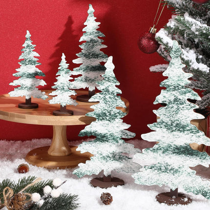5 Pcs Wooden Christmas Tree Natural Green Christmas Trees Tabletop Decor Rustic Xmas Table Centerpieces Wooden Signs Christmas Wooden Block Ornaments for Home Office Farmhouse Xmas Party Decor 5 Sizes