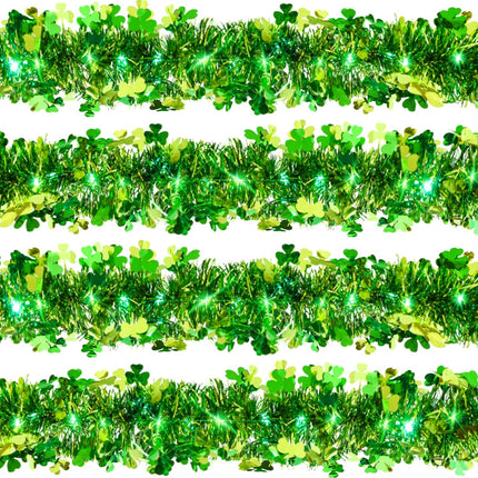 Kajaia 65.6 Feet Valentine's Day St. Patrick's Day Tinsel Garland with Lights Valentine Love Tinsel Garland Green and Gold Shamrock Garland for Party Home Indoor Outdoor(Green)