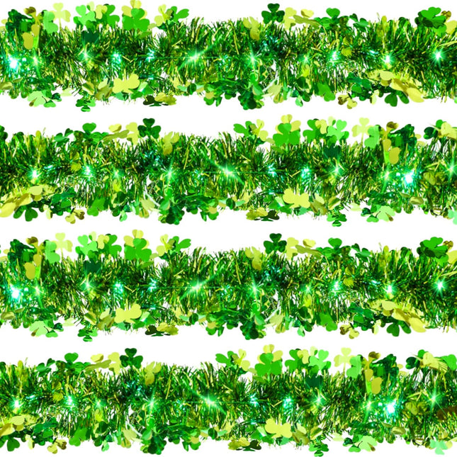 Kajaia 65.6 Feet Valentine's Day St. Patrick's Day Tinsel Garland with Lights Valentine Love Tinsel Garland Green and Gold Shamrock Garland for Party Home Indoor Outdoor(Green)