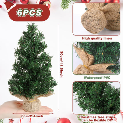 Tabletop Mini Christmas Tree Artificial Mini Xmas Pine Tree Miniature Pine Christmas Tree with Linen Base for Christmas Decorations Indoor Home Kitchen Dining Table(6 Pcs,11.81 Inch)