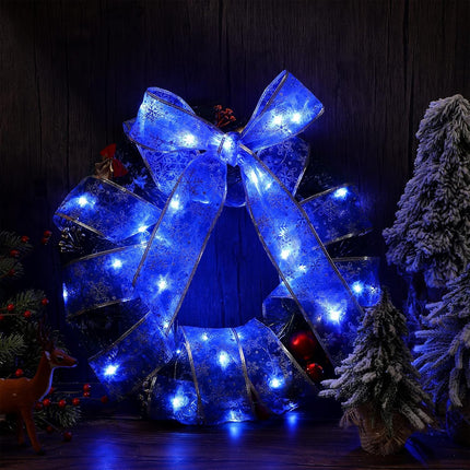 Giegxin Christmas Ribbon with Lights 2 Inch x 66ft 100 LED Christmas Tree Ribbon Decorations Battery Operated Fairy String Lights for Xmas Tree Wedding Party Garland Outdoor(Blue)
