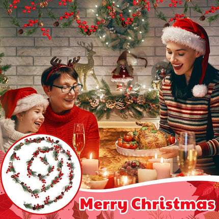 Riceshoot 2 Pcs Christmas Garlands Total 19.68 ft, Smokey Pine Garland with Red Berry Pine Cone, Christmas Greenery Garland for Xmas Home Indoor Party Outdoor Staircase Railing Banister