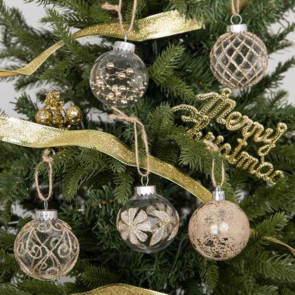 30PCS Christmas Ball Ornaments 60mm/2.36" Large Shatterproof Clear Plastic Farmhouse Rustic Champagne Christmas Ornaments Hanging Christmas Tree Decorations Set Xmas Party Home Decor in 5 Styles