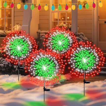 4 Pcs Christmas Solar Firework Stake Lights 180 LED 8 Modes Christmas Solar Lights Waterproof LED Sparkler Lights Outdoor Decoration for Xmas Holiday Garden Patio Yard Pathway Walkway