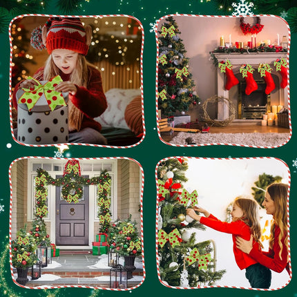 12PCS Christmas Bows Decoration Red Green Dot Christmas Ribbon Bows Christmas Wreaths Bows Ornaments for Winter Xmas Holiday Wedding Party Accessories (Green)