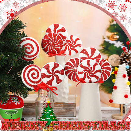 Wettarn 10 Pcs Christmas Picks for Tree, 8.7 Inch Christmas Lollipop Candy Picks Christmas Tree Picks with Ribbon Christmas Tree Decorations for Xmas Tree Topper Home Vase Party Ornaments(Red)